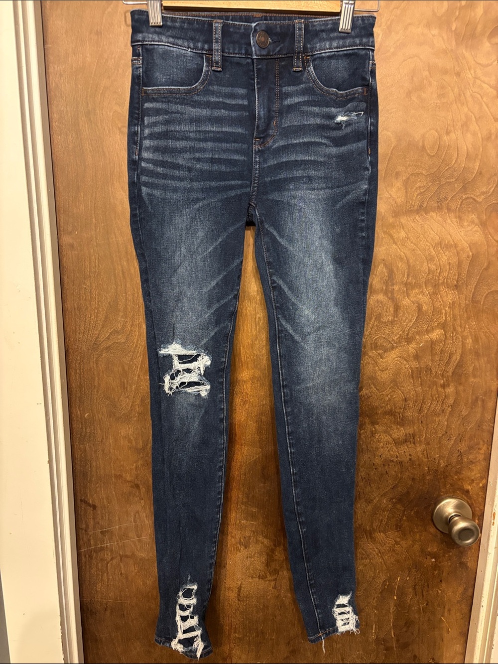 American Eagle Outfitters Dark Blue Distressed Skinny Jeans